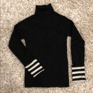Turtleneck Sweather with Cute Ivory Stripe Sleeves